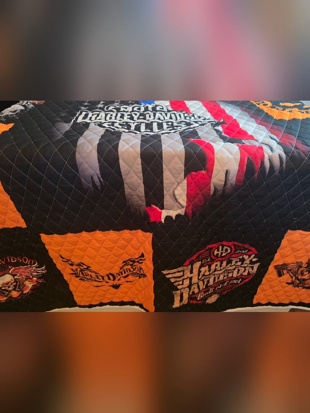 Harley-Davidson Quilt Bedspread Motorcycle Americana Twin Bedding